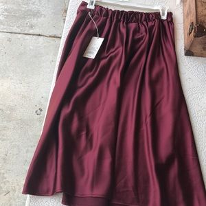 Wine color satin skirt